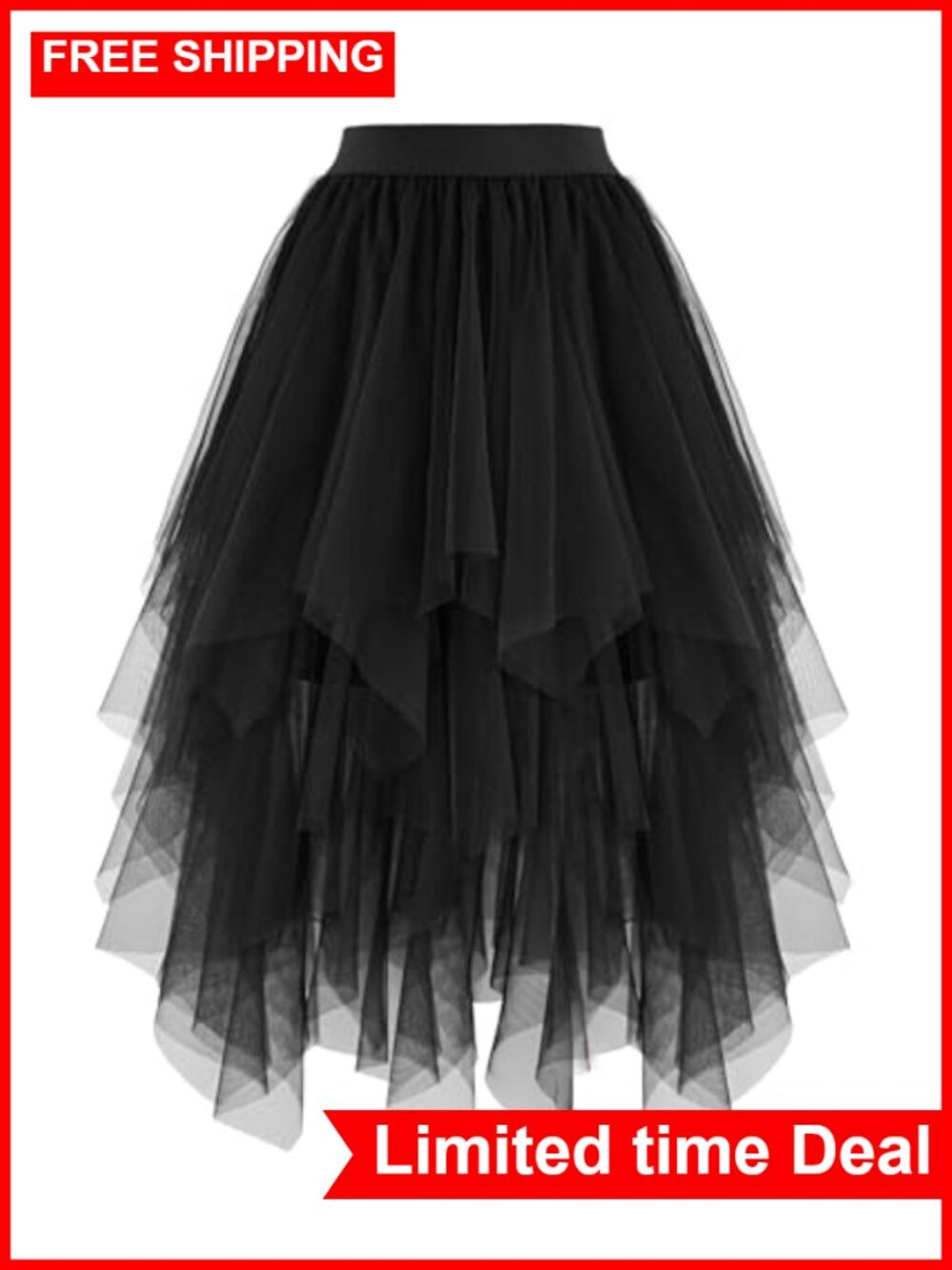 High Low Layered Tulle Midi Skirt Fairy Tutu A-Line